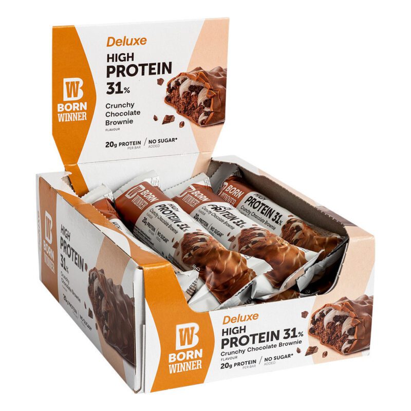 Born Winner Deluxe Protein Brownie Chocolate Crunch - 20g Protein - No Added Sugar - 64g 12 Bars - Imported