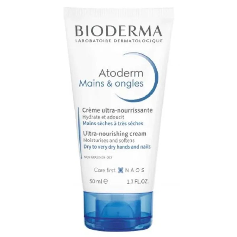 🧴 بيوديرما – أوتوديرم كريم تفتيح لليدين "Mains & Ongles" – 50 مل  Bioderma Atoderm Mains & Ongles Brightening Hand Cream – 50ml