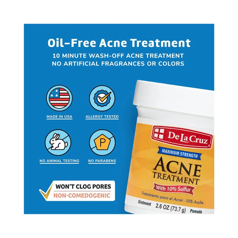 ⁦🧴 دي لا كروز مرهم علاج حب الشباب مع 10% كبريت – 73.7 جرام  De La Cruz Acne Treatment Ointment with 10% Sulfur – 2.6 oz (73.7g)⁩ - الصورة ⁦2⁩