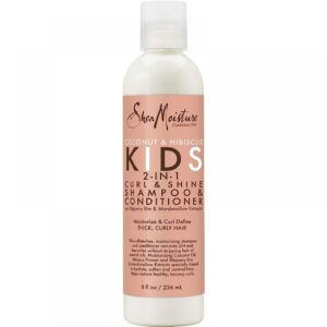 🧴 شامبو وبلسم وكريم أطفال من Shea Moisture بجوز الهند والكركديه – خالٍ من الكبريتات | 3 في 1 لفك التشابك، الترطيب، واللمعان
